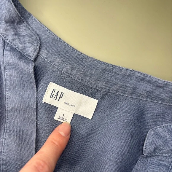 Gap, Sz L, Chambray Blue 100% Linen Long Sleeve V-neck Blouse, travel tunic - Picture 9 of 10